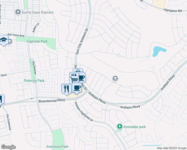 map of restaurants, bars, coffee shops, grocery stores, and more near 2300 Fossil Canyon Drive in Henderson