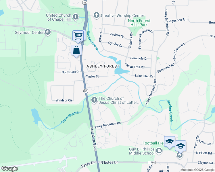 map of restaurants, bars, coffee shops, grocery stores, and more near 342 Ashley Forest Road in Chapel Hill