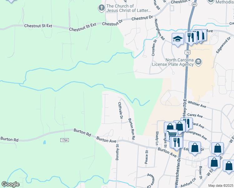 map of restaurants, bars, coffee shops, grocery stores, and more near 2196 Burton Run Road in High Point