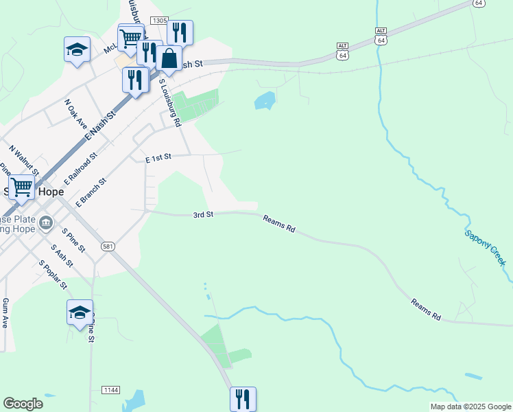 map of restaurants, bars, coffee shops, grocery stores, and more near 617 3rd Street in Spring Hope