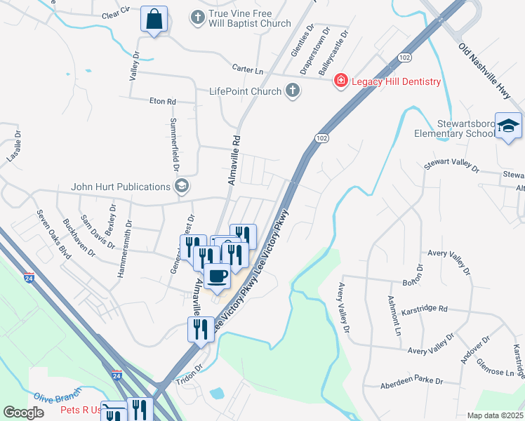 map of restaurants, bars, coffee shops, grocery stores, and more near 4013 Rhythm Drive in Smyrna
