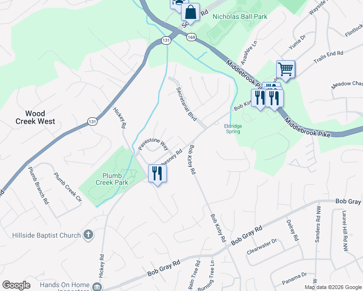 map of restaurants, bars, coffee shops, grocery stores, and more near 9900 Gate Post Way in Knoxville