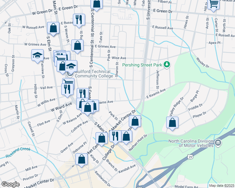 map of restaurants, bars, coffee shops, grocery stores, and more near 1309 Bencini Pl in High Point