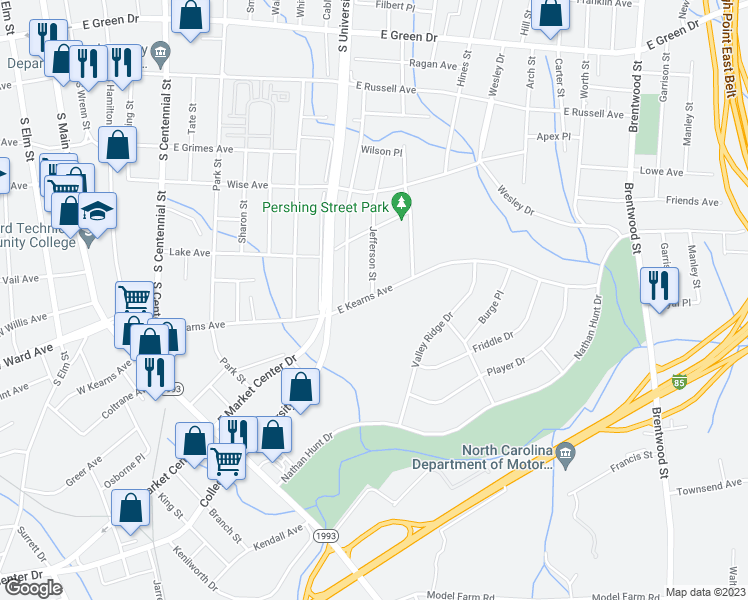 map of restaurants, bars, coffee shops, grocery stores, and more near 914 East Kearns Avenue in High Point