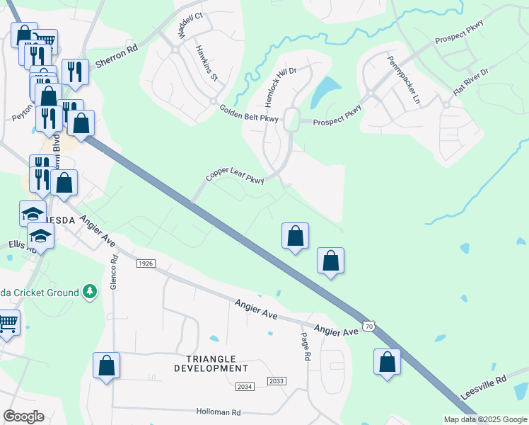 map of restaurants, bars, coffee shops, grocery stores, and more near 2400 Sanders Avenue in Durham