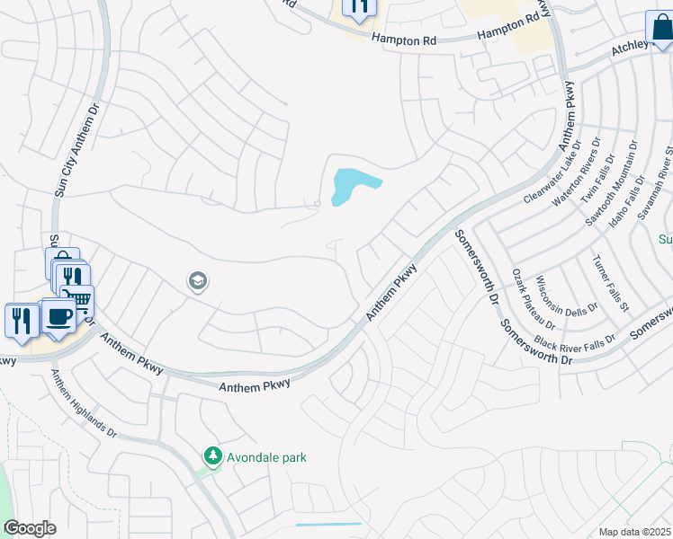 map of restaurants, bars, coffee shops, grocery stores, and more near 2487 Hardin Ridge Drive in Henderson