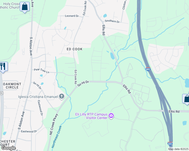 map of restaurants, bars, coffee shops, grocery stores, and more near 122 Zante Currant Road in Durham