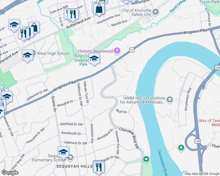 map of restaurants, bars, coffee shops, grocery stores, and more near 484 Cherokee Boulevard in Knoxville