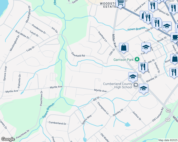 map of restaurants, bars, coffee shops, grocery stores, and more near 16 Patrick Drive in Crossville