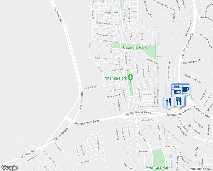 map of restaurants, bars, coffee shops, grocery stores, and more near Rivoli Street in Henderson