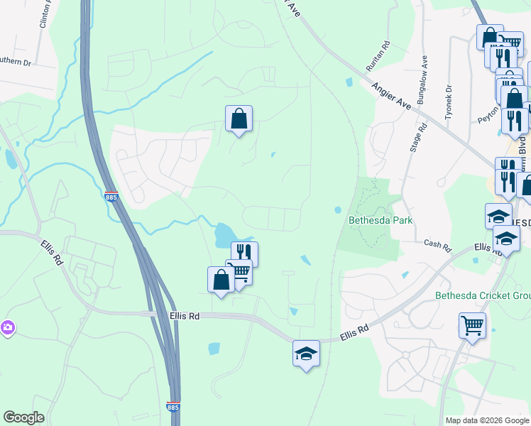 map of restaurants, bars, coffee shops, grocery stores, and more near 4 Newbridge Street in Durham
