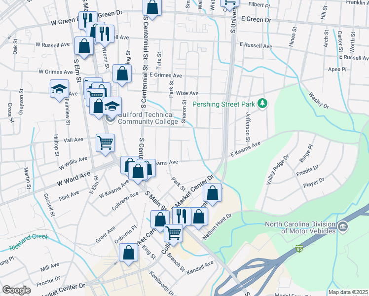 map of restaurants, bars, coffee shops, grocery stores, and more near 1307 Bencini Place in High Point