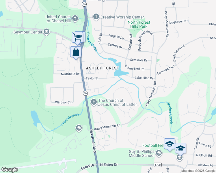 map of restaurants, bars, coffee shops, grocery stores, and more near 342 Ashley Forest Road in Chapel Hill