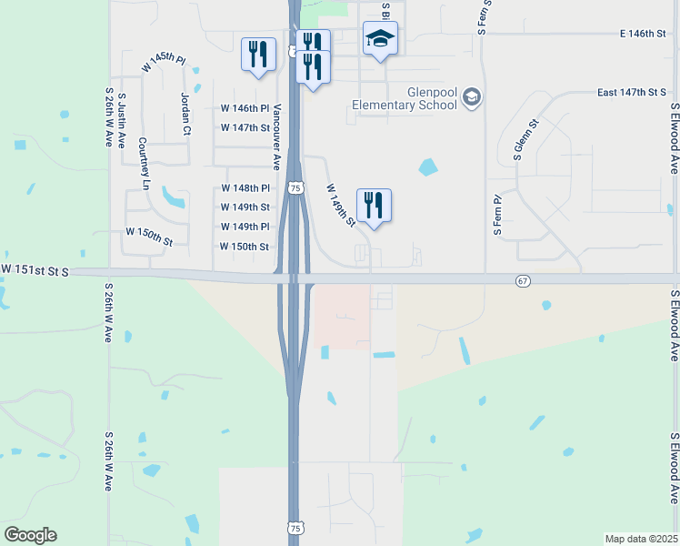 map of restaurants, bars, coffee shops, grocery stores, and more near in Glenpool