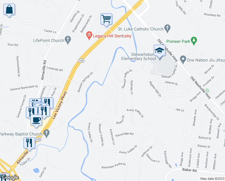 map of restaurants, bars, coffee shops, grocery stores, and more near 1502 Huddersfield Drive in Smyrna