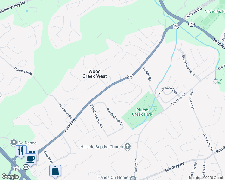 map of restaurants, bars, coffee shops, grocery stores, and more near 1916 Lovell Road in Knoxville