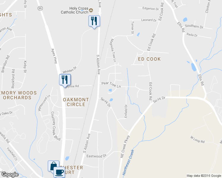 map of restaurants, bars, coffee shops, grocery stores, and more near 8 White Spruce Court in Durham