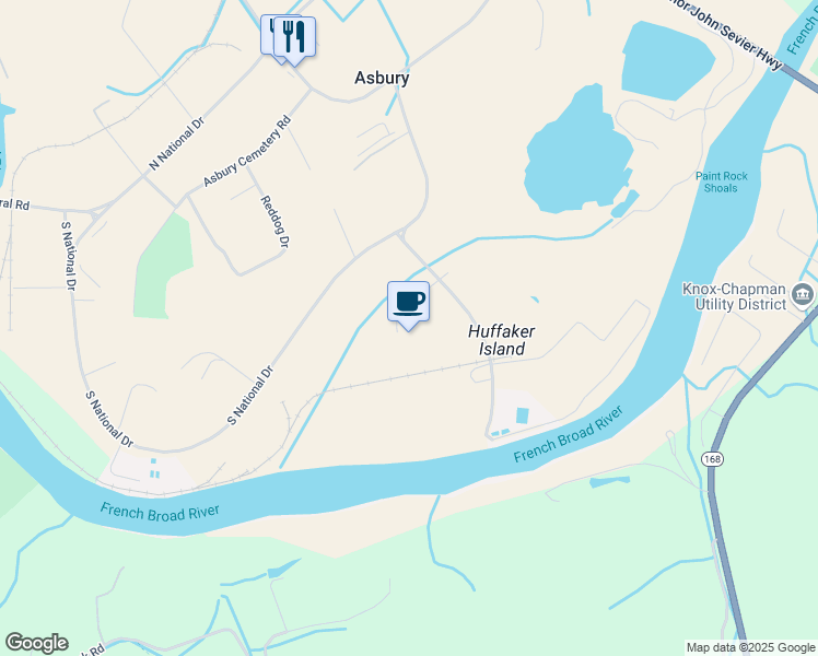 map of restaurants, bars, coffee shops, grocery stores, and more near 3109 Water Plant Road in Knoxville