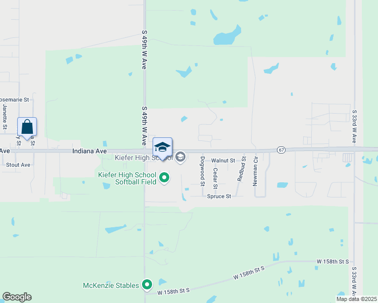 map of restaurants, bars, coffee shops, grocery stores, and more near 4600 West 151st Street South in Kiefer