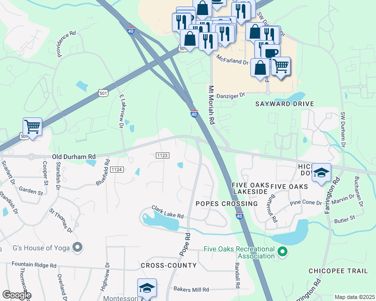 map of restaurants, bars, coffee shops, grocery stores, and more near 105 Huse Street in Durham