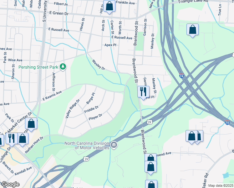 map of restaurants, bars, coffee shops, grocery stores, and more near 524 Player Drive in High Point