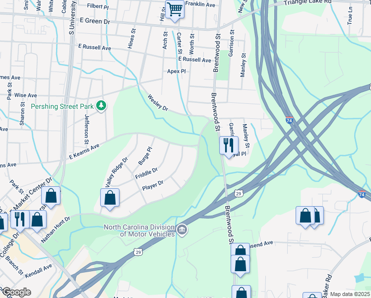 map of restaurants, bars, coffee shops, grocery stores, and more near 524 Player Drive in High Point