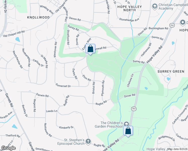 map of restaurants, bars, coffee shops, grocery stores, and more near 3816 Bristol Road in Durham