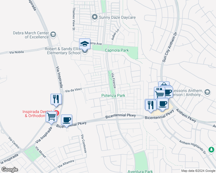 map of restaurants, bars, coffee shops, grocery stores, and more near 3109 Via da Vinci in Henderson