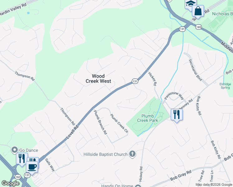 map of restaurants, bars, coffee shops, grocery stores, and more near 1916 Lovell Road in Knoxville