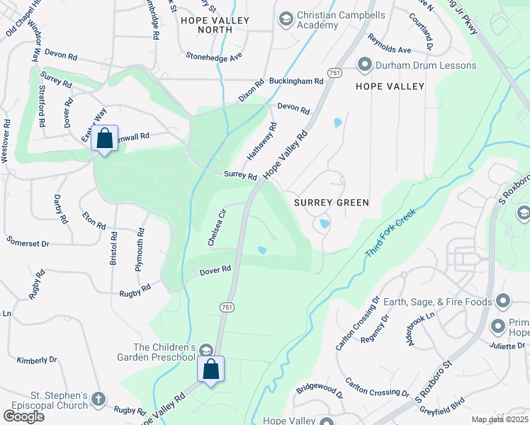 map of restaurants, bars, coffee shops, grocery stores, and more near 5 Littlewood Lane in Durham