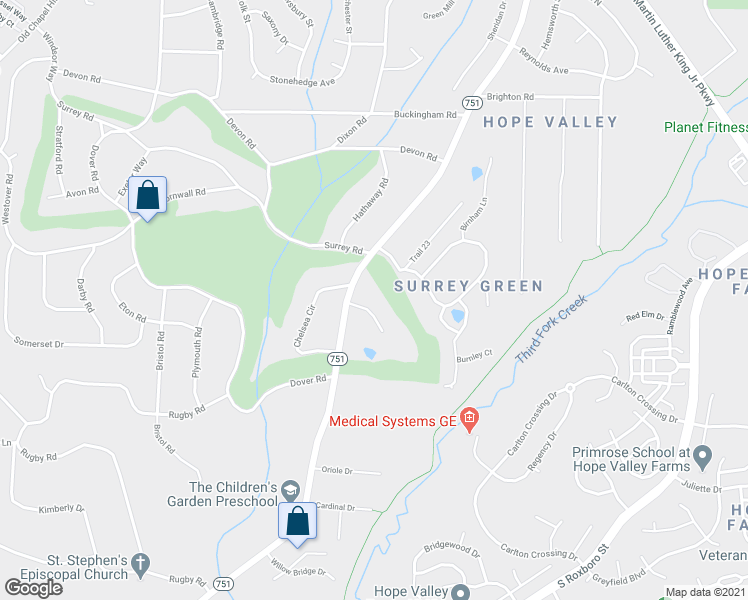 map of restaurants, bars, coffee shops, grocery stores, and more near 5 Littlewood Lane in Durham