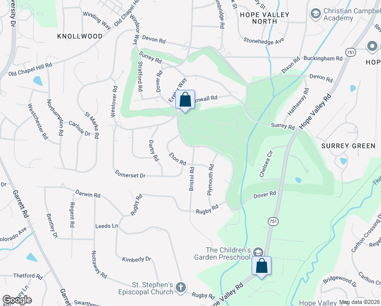map of restaurants, bars, coffee shops, grocery stores, and more near 3816 Bristol Road in Durham