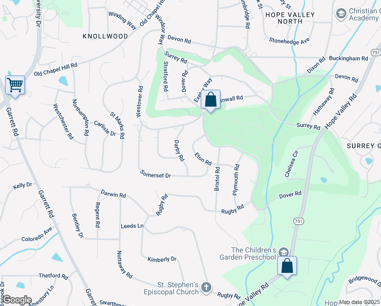 map of restaurants, bars, coffee shops, grocery stores, and more near 3714 Eton Road in Durham