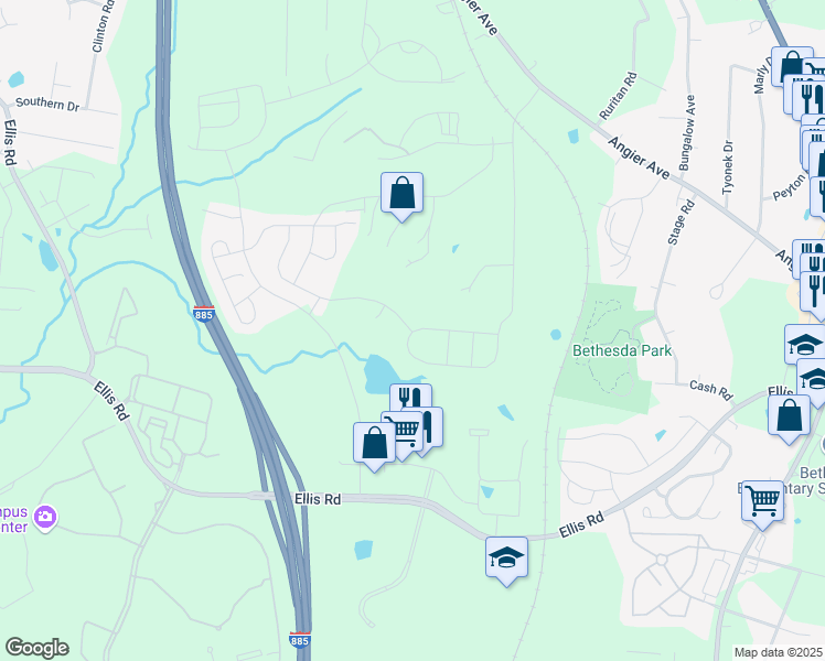 map of restaurants, bars, coffee shops, grocery stores, and more near 934 Lippincott Road in Durham
