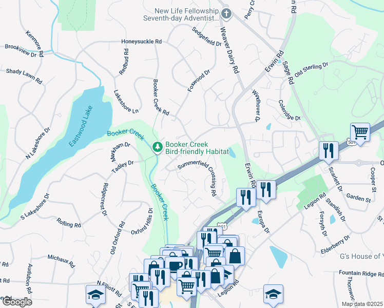 map of restaurants, bars, coffee shops, grocery stores, and more near 108 Gunston Court in Chapel Hill