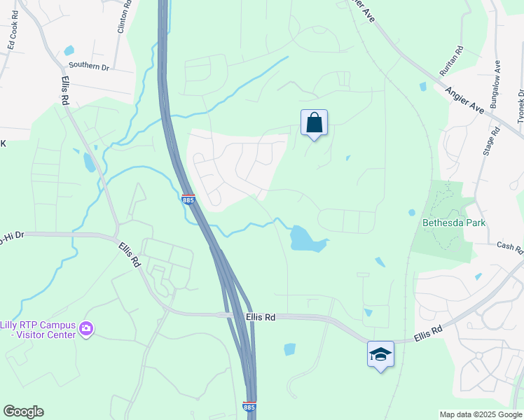 map of restaurants, bars, coffee shops, grocery stores, and more near 2115 Watchorn Street in Durham