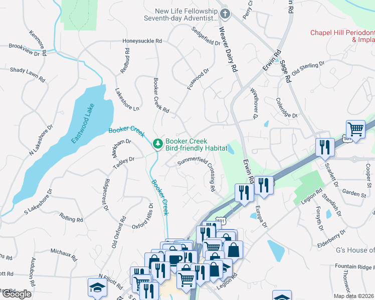 map of restaurants, bars, coffee shops, grocery stores, and more near Regent Place in Chapel Hill