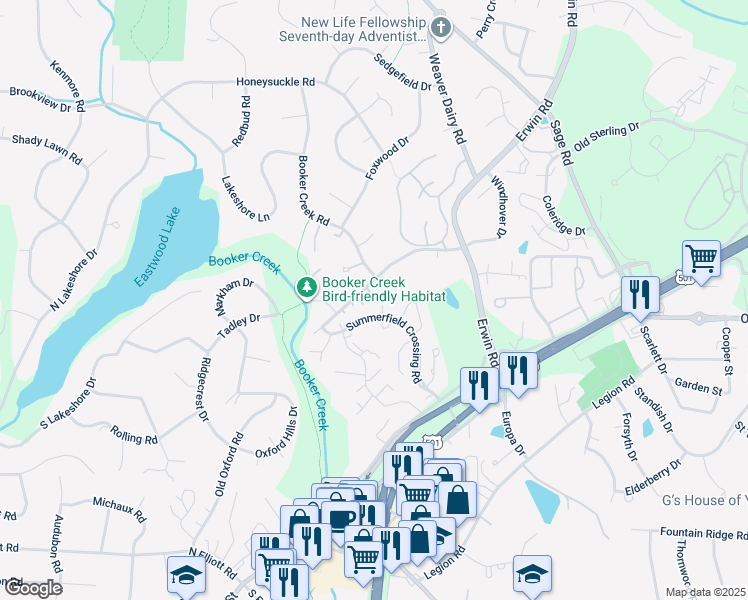 map of restaurants, bars, coffee shops, grocery stores, and more near 108 Gunston Court in Chapel Hill