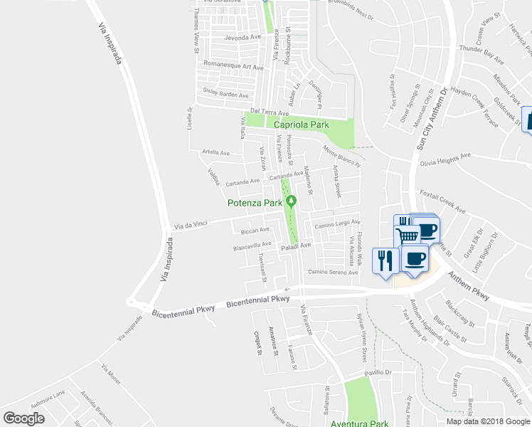 map of restaurants, bars, coffee shops, grocery stores, and more near 3166 Via da Vinci in Henderson