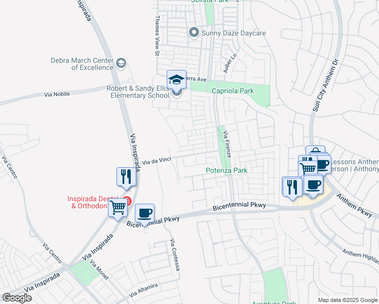 map of restaurants, bars, coffee shops, grocery stores, and more near 3190 Via da Vinci in Henderson