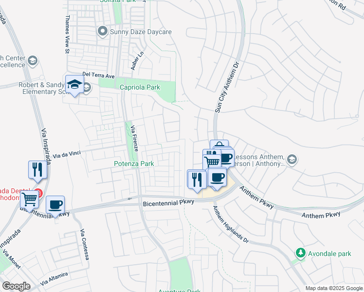 map of restaurants, bars, coffee shops, grocery stores, and more near 2271 Potter Lake Avenue in Henderson