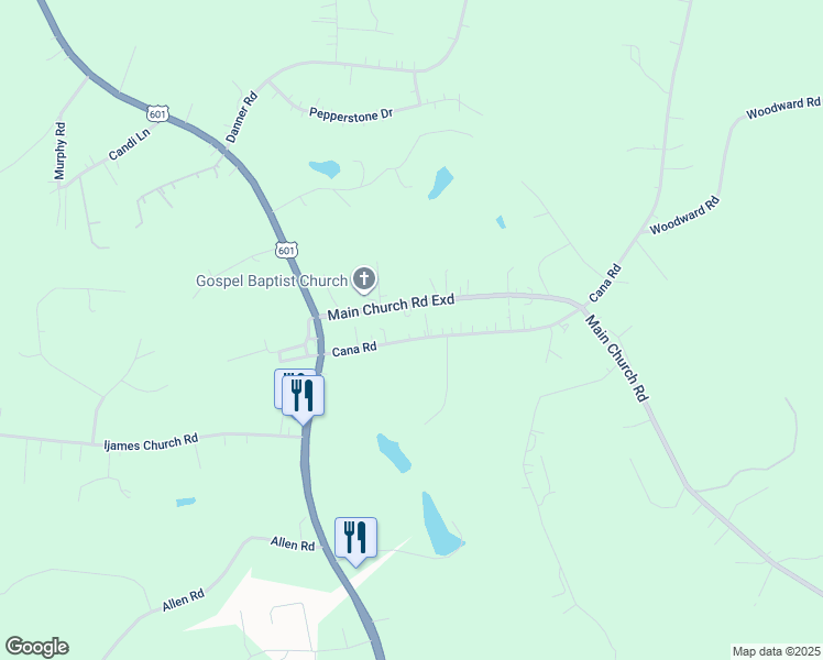 map of restaurants, bars, coffee shops, grocery stores, and more near 181 Cana Road in Mocksville