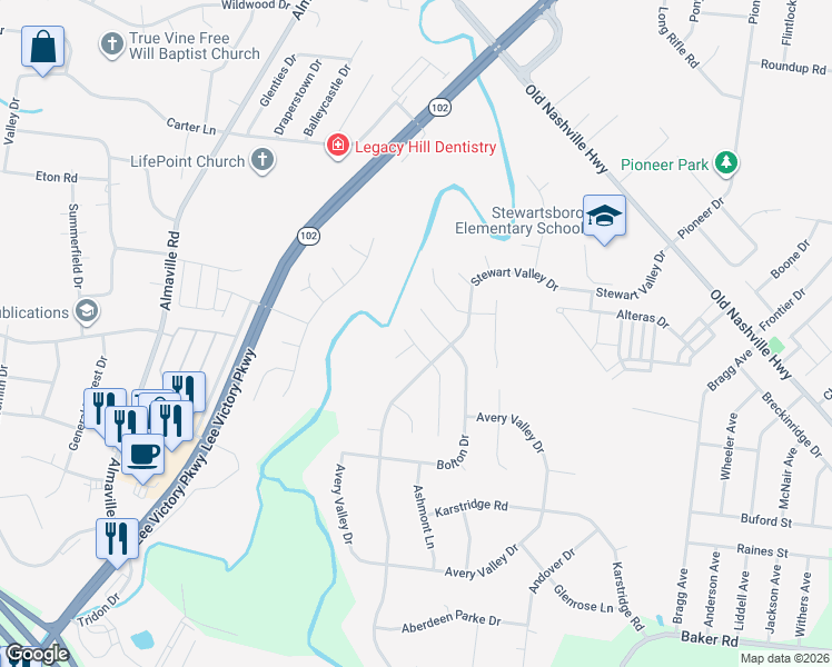 map of restaurants, bars, coffee shops, grocery stores, and more near 1506 Huddersfield Drive in Smyrna