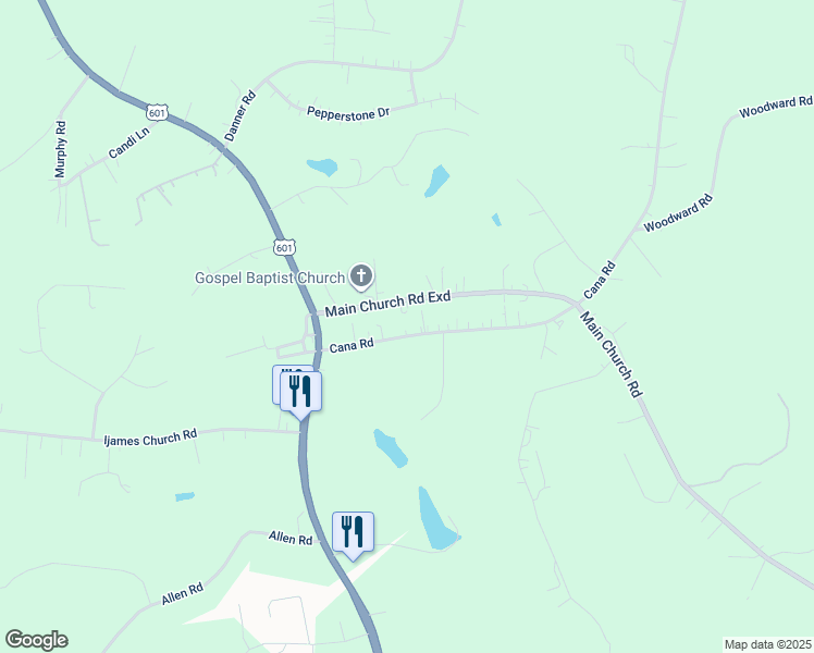 map of restaurants, bars, coffee shops, grocery stores, and more near 181 Cana Road in Mocksville