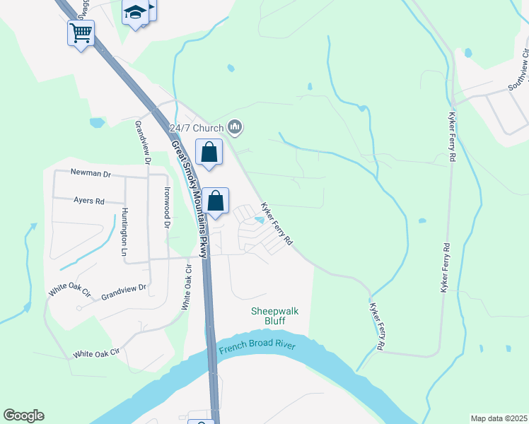 map of restaurants, bars, coffee shops, grocery stores, and more near 322 Kyker Ferry Road in Sevier County