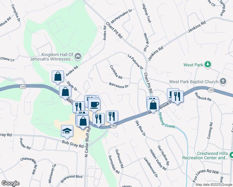 map of restaurants, bars, coffee shops, grocery stores, and more near 9138 Kettering Way in Knoxville