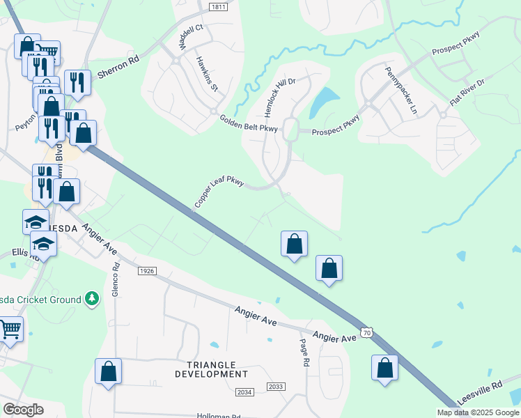 map of restaurants, bars, coffee shops, grocery stores, and more near 2400 Sanders Avenue in Durham