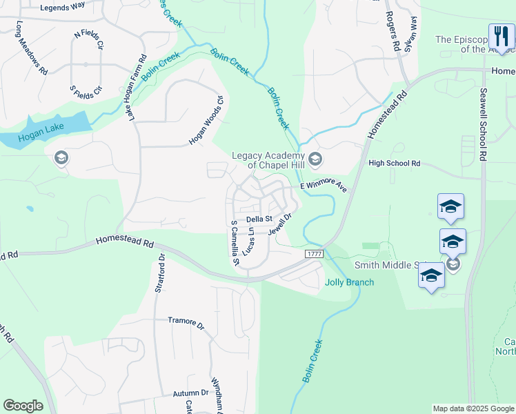 map of restaurants, bars, coffee shops, grocery stores, and more near 114 Kiley Street in Chapel Hill