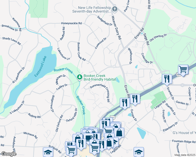 map of restaurants, bars, coffee shops, grocery stores, and more near 109 Gunston Court in Chapel Hill