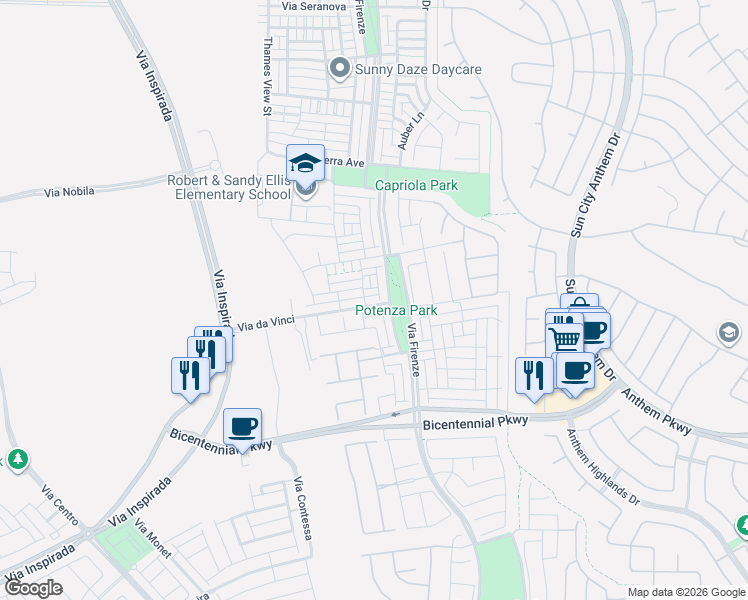 map of restaurants, bars, coffee shops, grocery stores, and more near 3112 Biccari Avenue in Henderson